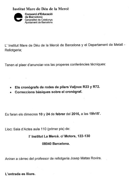 Conferencia cronógrafos de ruedas de pilares Valjoux